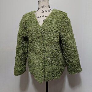 NewReal Curly Merino Fur Lambswool Sheepskin Jacket Coat Blazer Moss Pine Green